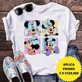 Camiseta blanca con diseño de Minnie Mouse y lazos de colores. Ideal para un look divertido y casual. Disponible en promoción de 3 por $129,900 en KIKE RODRIGUEZ. Compra ahora y luce espectacular.