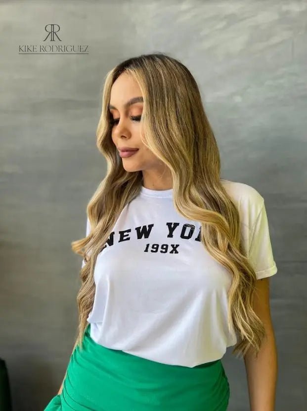 Camiseta BLANCA mujer estampado New York 199X - KIKE RODRIGUEZ