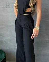 Pantalón negro de talle alto para mujer, ideal para un look elegante y sofisticado.