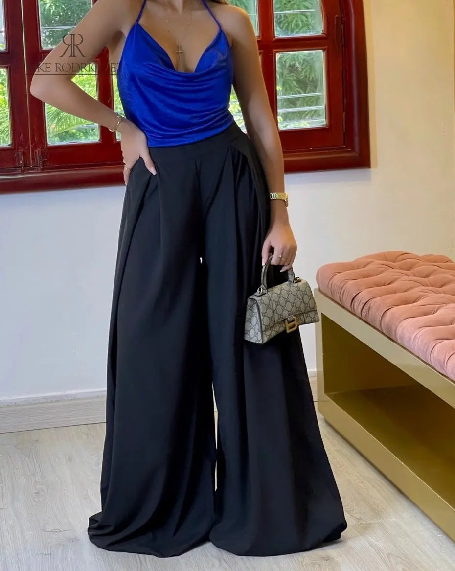 Pantalón palazzo color negro para mujer, ideal para un look moderno y refinado.