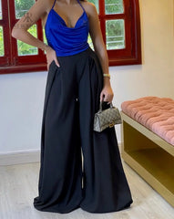 Pantalón palazzo color negro para mujer, ideal para un look moderno y refinado.