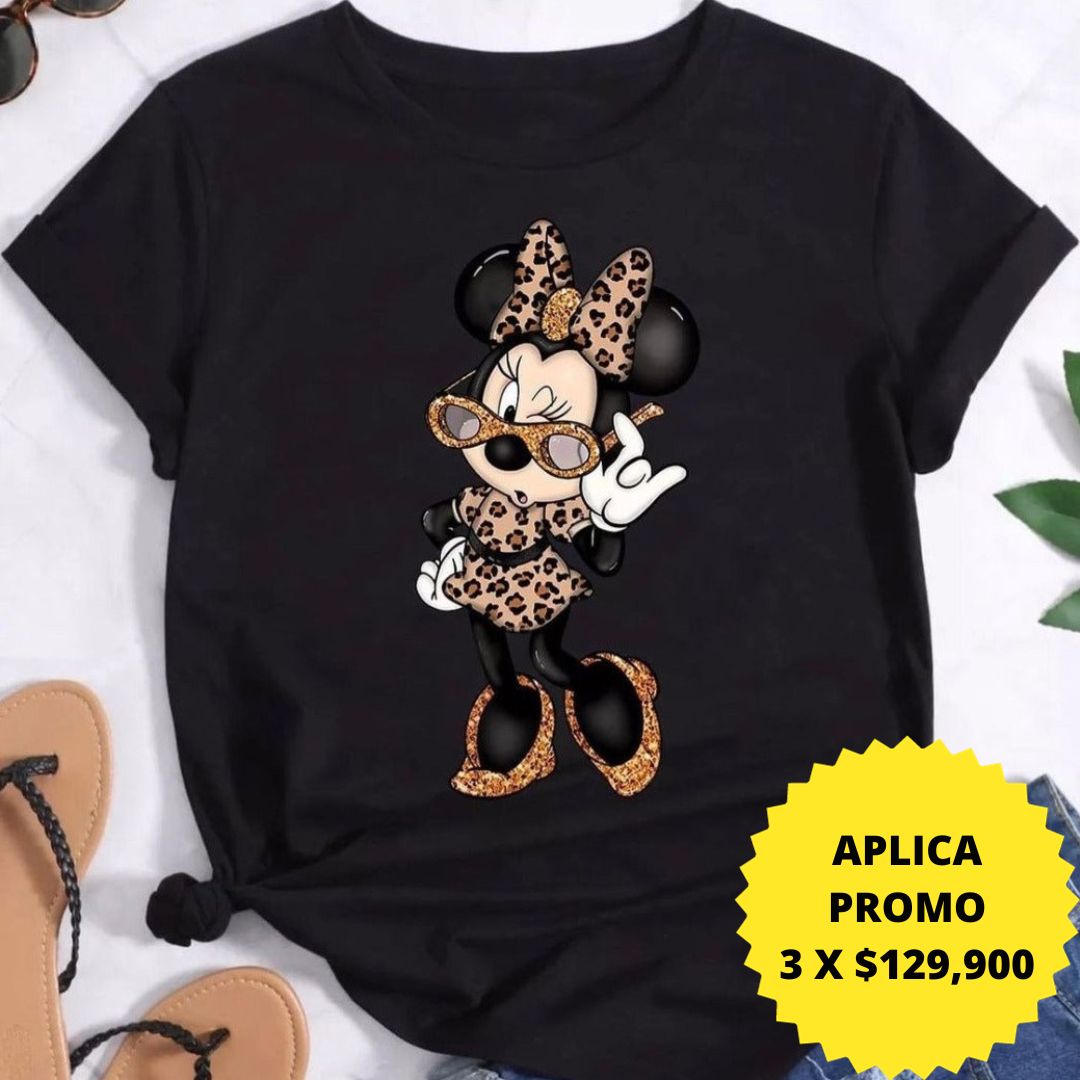 T-shirt NEGRA mujer estampado Muñeca Minnie