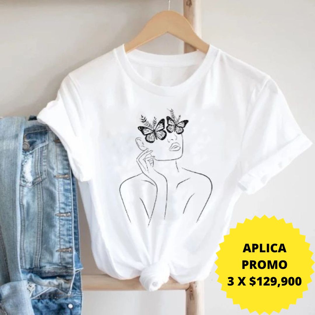 T-shirt mujer estampada FACE MARIPOSA