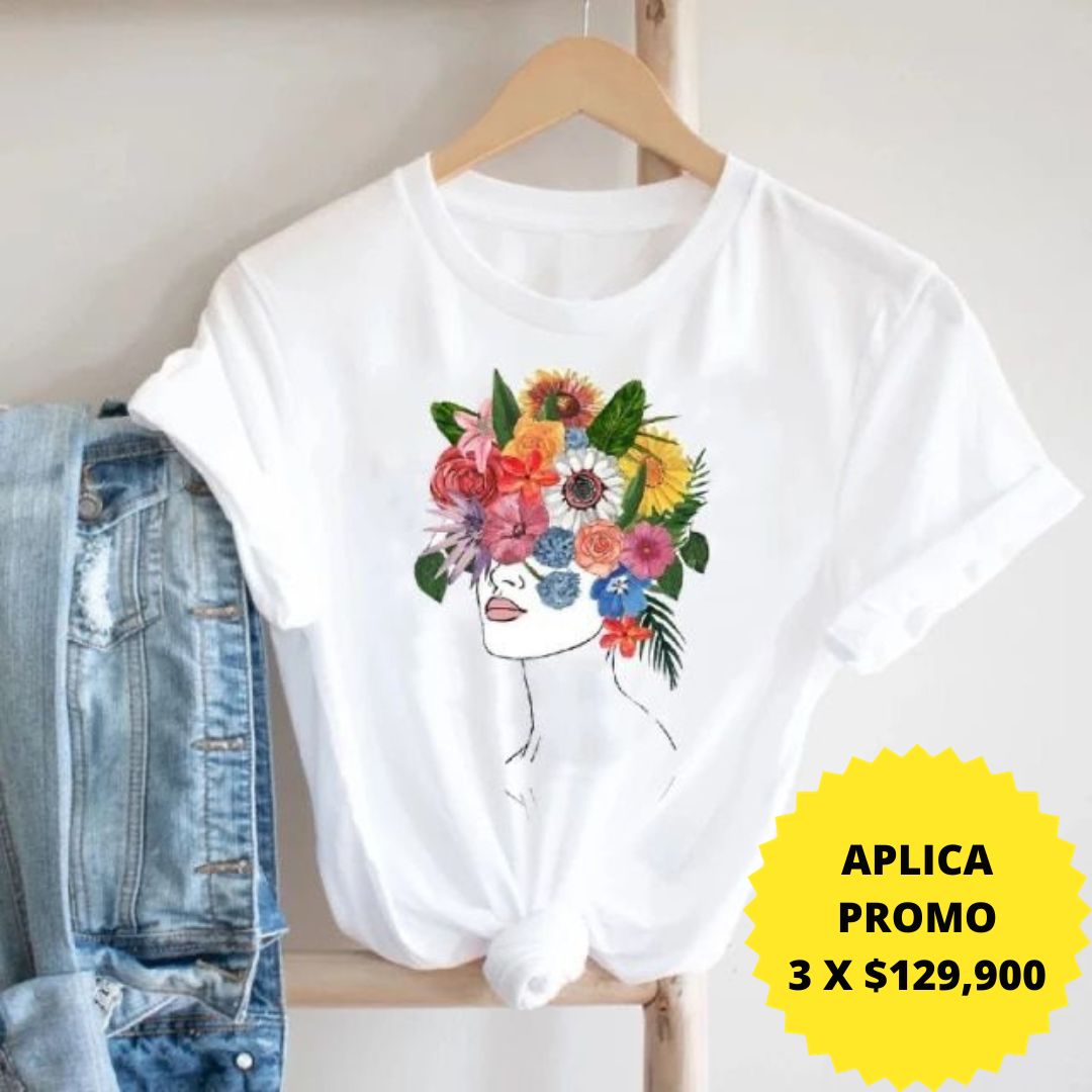T-shirt mujer estampada FACE FLOWER FULL COLOR