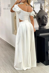 Pantalón palazzo color blanco para mujer, ideal para un look moderno y distinguido.