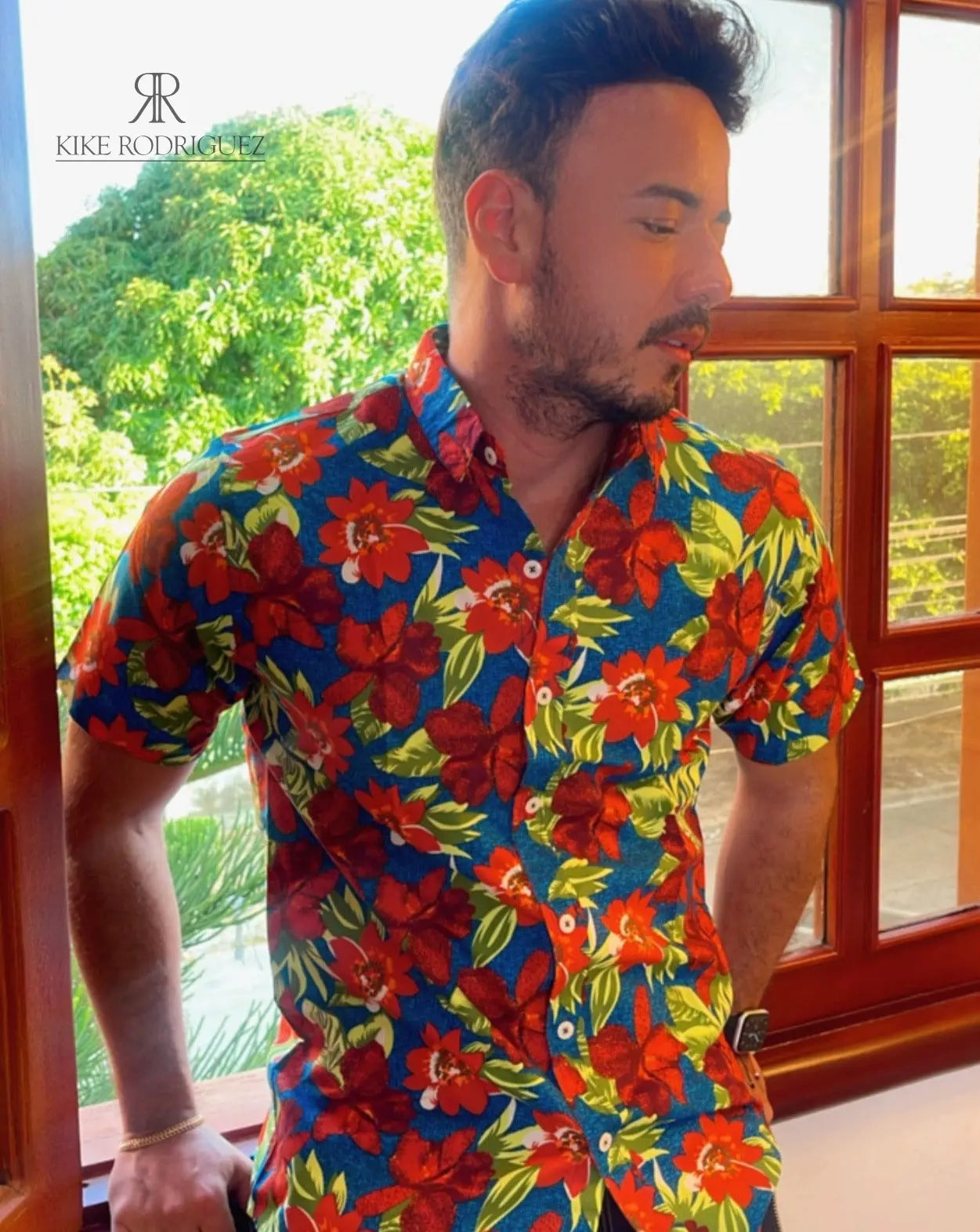 Camisa Hombre Flores Terracota